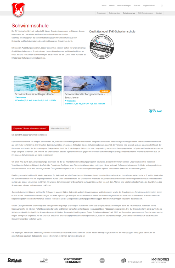 Schwimmangebote direkt auf der Homepage des SV Kirchzarten