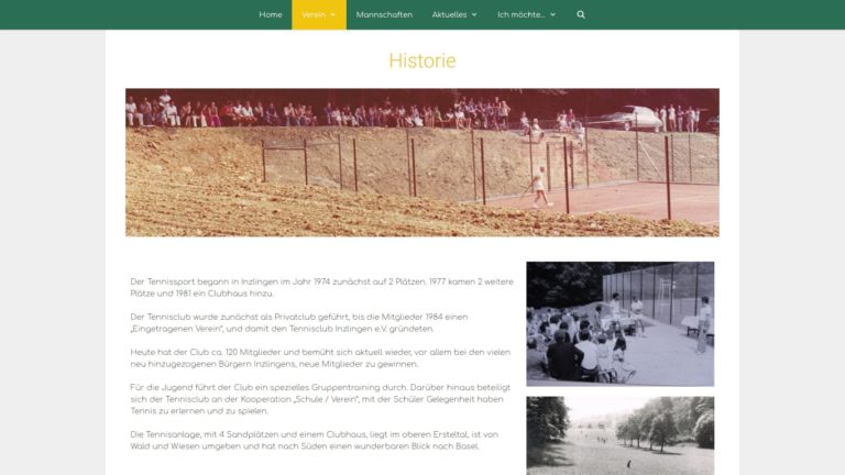 Screenshot TC Inzlingen Webseite - Historie