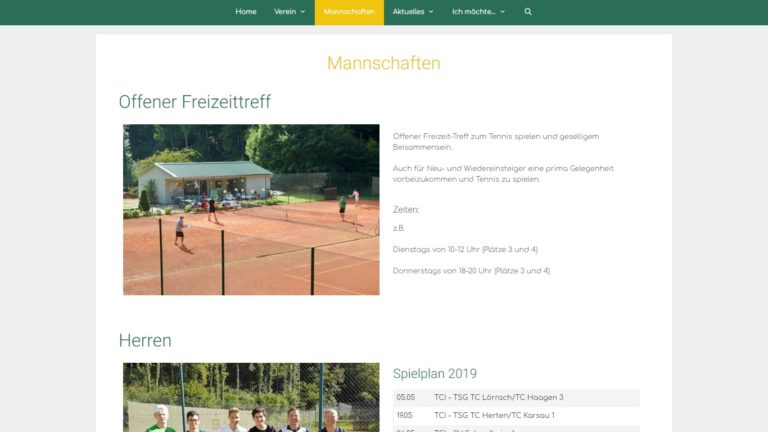 Screenshot TC Inzlingen Webseite - Mannschaften