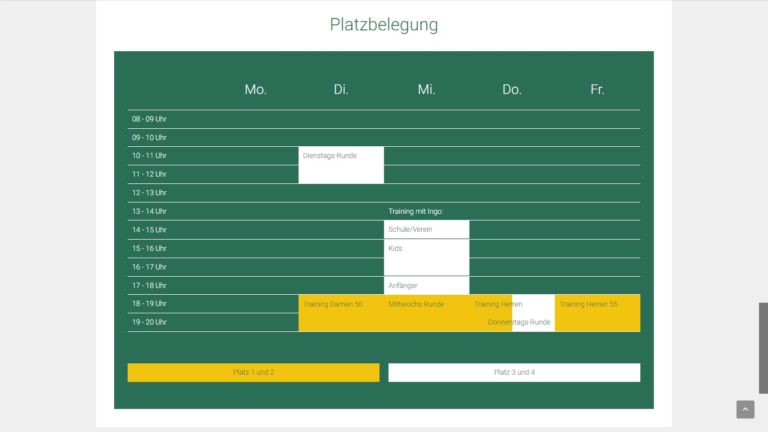 Screenshot TC Inzlingen Webseite - Platzbelegung