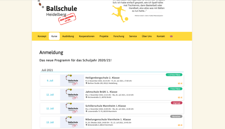 Ballschule Heidelberg Online-Anmeldung