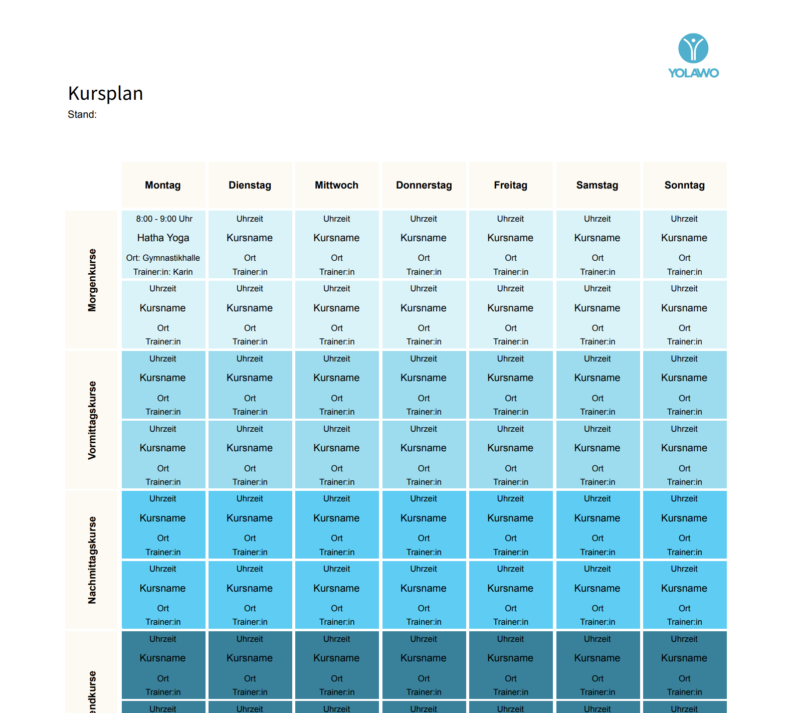 Kostenlose Vorlagen für Kurspläne zum Runterladen - Yolawo