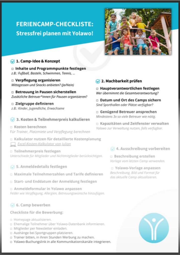 Allgemeine Feriencamp Checkliste Yolawo