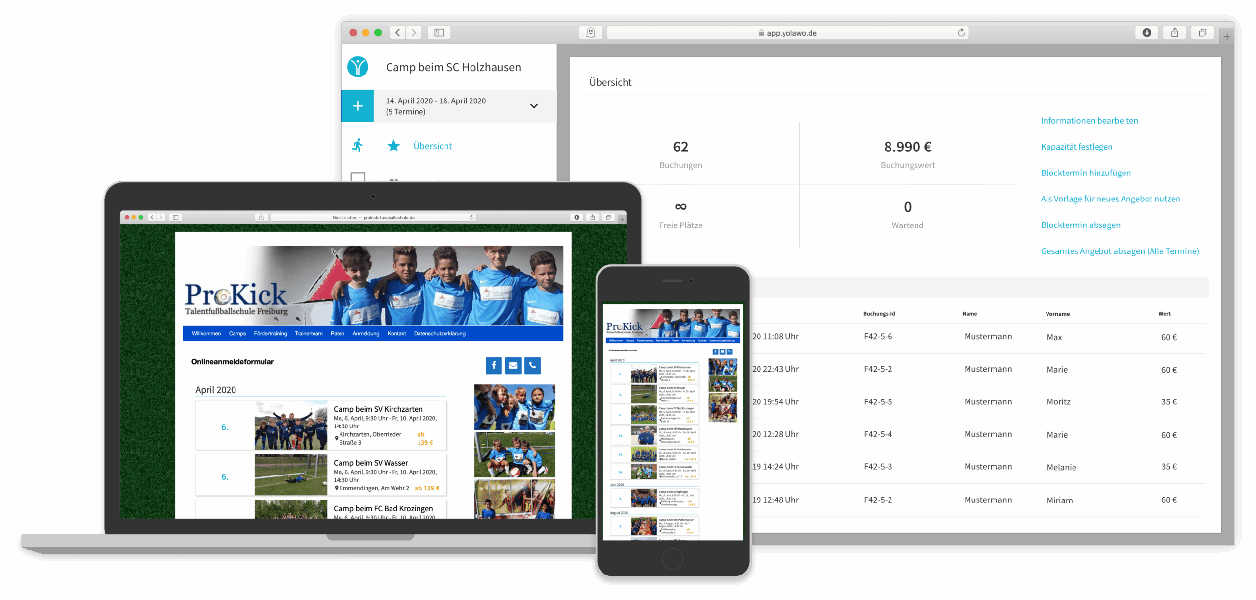 Online-Anmeldung und Verwaltung von Fußballcamps mit Yolawo bei der ProKick Fußballschule